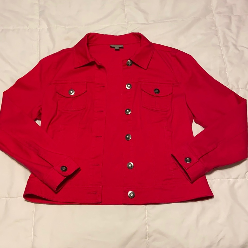 Like New Pink Jean Jacket with Jeweled Buttons
